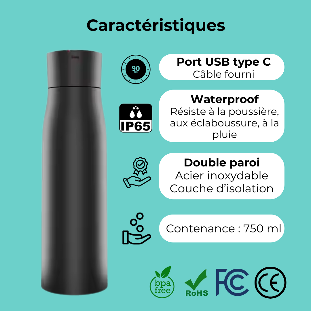 Owlsens HydraSmart bottle - Gourde intelligente autonettoyante avec rappel d'hydratation