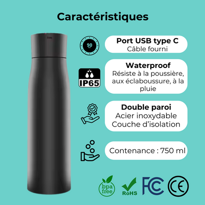 Owlsens HydraSmart bottle - Gourde intelligente autonettoyante avec rappel d'hydratation