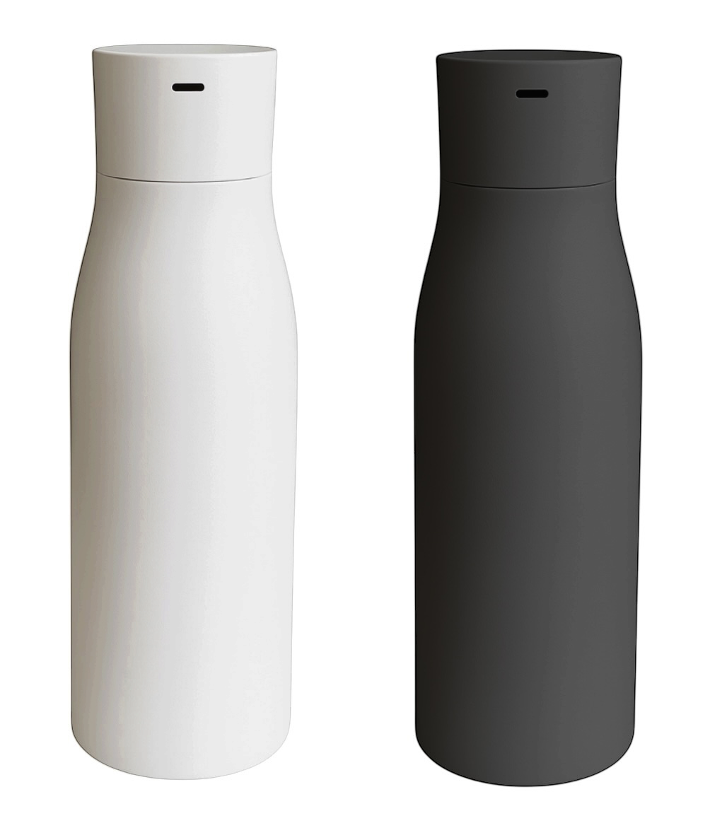 Bouteilles isothermes intelligentes OWLSENS en acier inoxydable, noir et blanc, avec affichage LED tactile sur le bouchon, autonettoyante et rappel d’hydratation